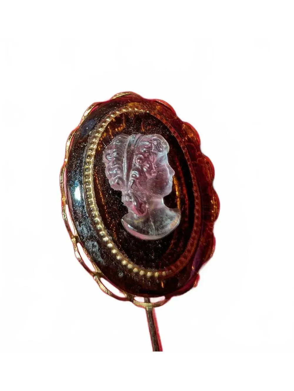 Vintage Cameo Stick Pin with Profile Silhouette